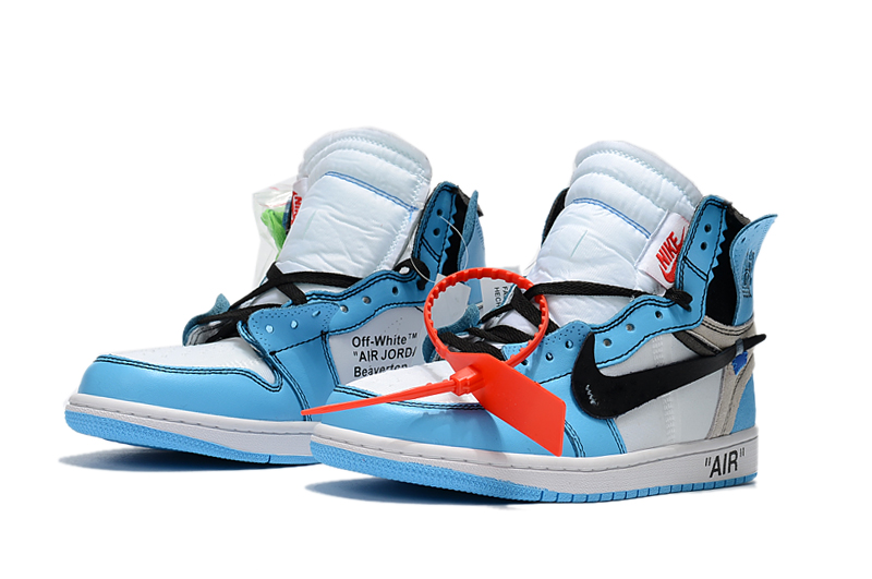 Men Off White Air Jordan 1 Blue White Shoes